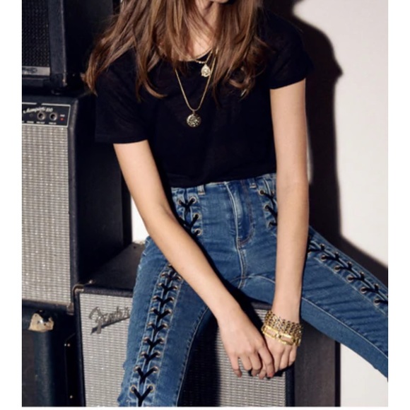 Neon Blonde Blondie Mid Rise Tie Up Blue Valentine Skinny Jeans - Picture 2 of 16